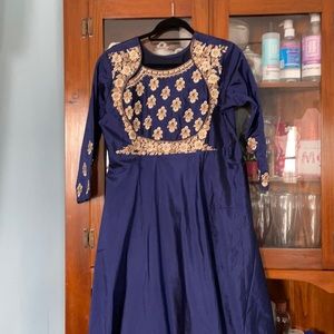Navy blue silk Anarkali